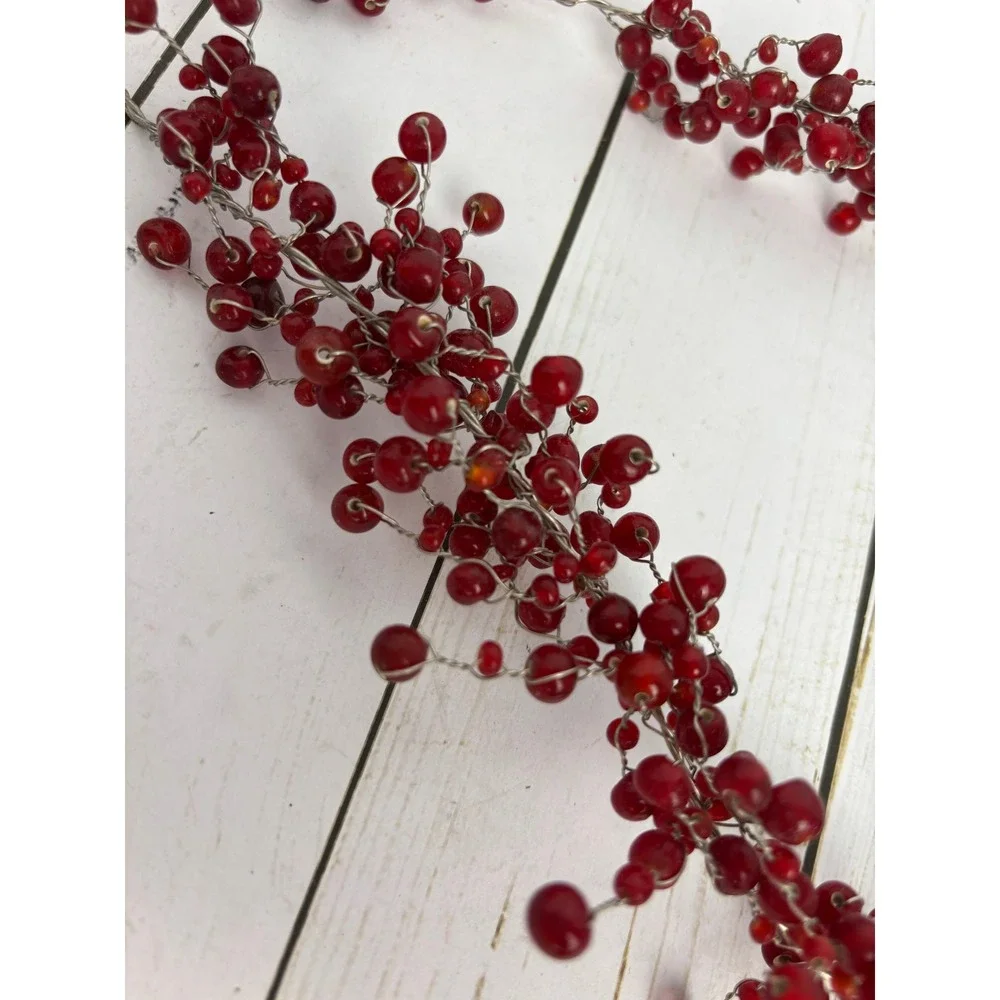 Vintage Red Berry Glass Bead & Wire Garland 74